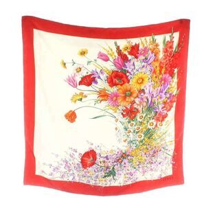 Gucci Scarf Large Size Silk Floral Pattern Floral Logo All Over Pattern Red